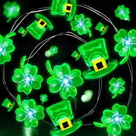 B08nv5lclr Turnmeon St. Patricks Day 10ft 40 Led Shamrocks Leprechaun Hat Green String Lights Timer