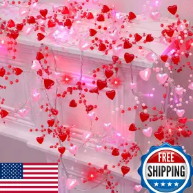 B0cm86smbw Turnmeon 2-pack Valentines Day Pink Red Heart Lights Garland 13ft Battery Operated Timer