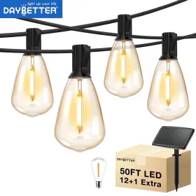 Un Brand 313054323330 50ft Solar Outdoor String Lights With 12 Edison Vintage Shatterproof Bulbs St3