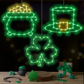 B0cntqjrz1 Veeydrut St Patricks Day Decorations Lights 3 Pack Green Shamrock Hat Gold Pot Window Li