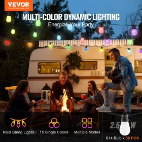 Vevor 197988774372 100ft Rgb Outdoor String Lights Waterproof Patio With App Control