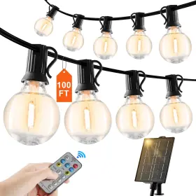 Ax-dc-004 Vevor 100ft Solar Led Outdoor String Patio Lights Waterproof With Remote Control