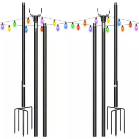 Vivohome 768553846567 8.7ft Outdoor String Light Poles 2-pack Ground Stakes Galvanized Steel