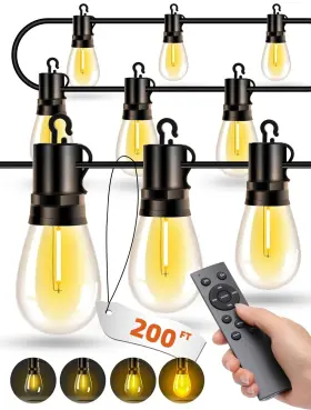 B0fhjmr9d5 Vozuji 200ft Outdoor Patio String Lights S14 Shatterproof Waterproof Remote