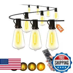 B0fhkslnkh Vozuji Outdoor Patio String Lights 150ft 45m Outside Waterproof Light - Remote