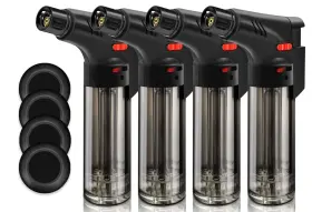 Wanbro 737417216044 4 Pack Of Torch Lighter Powerful Windproof Jet Flame Butane Black