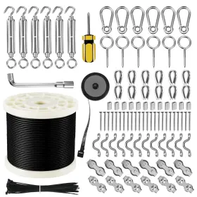 Wayska 727277009290 String Light Hanging Kit With 250ft Black Vinyl Coated Stainless Steel 304 Wi