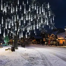 Weepong 634923547788 Christmas Meteor Shower Lights 8 Tubes 192led 12 Inch Falling Rain Icicle Whte