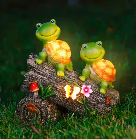 Wg-gt01 Wogoon Garden Turtle Figurines Outdoor Decorations Solar Powered Sweet Frog Face Tu