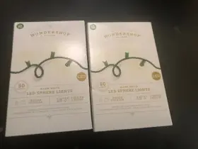 Wondershop 764878625139 50 Led Sphere Lights Green Wire Warm White Christmas 2 Boxes New