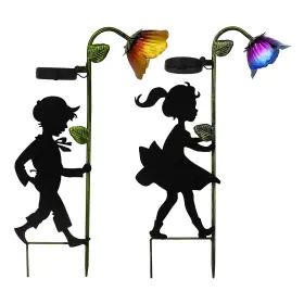 Wufeily 717664555172 Solar Garden Lights 2 Pack Boy Girl Silhouettes Led Landscape Metal