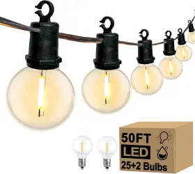 Xingzd 744110027792 50ft Outdoor String Lights 25 G40 Edison Globe Bulbs 2 Spare Shatterproof 27