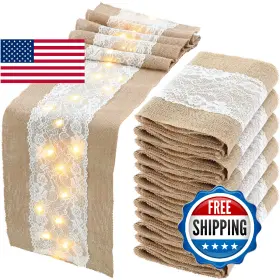 B0fhh6mpxs Xinnun 6 Pack Burlap Table Runner With Led String Lights Modern Rustic Lace Natu