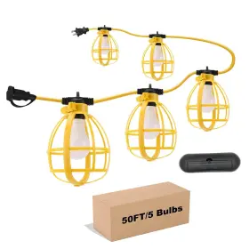 Yaoledly 708436086949 50ft Construction String Lights With Outdoor Extension Cord Safety Cover 50w