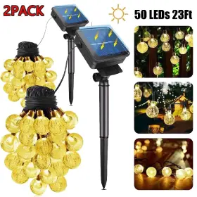 Bl30 Yn 2pcs Solar String Light 50 Led Bulbs Patio Party Yard Wedding Waterproof Outdoor