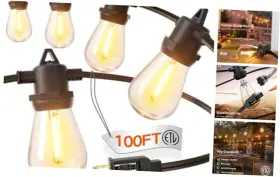 Yyyj 850069630164 100ft Outdoor String Lights Led Waterproof Patio With 32 Edison
