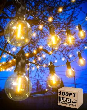 Zuske G40-50ftx2pack Outdoor String Lights Waterproof 100ft Led Patio With 53 Shatterproof
