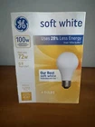 4 New In Box - Ge Light Bulbs, 100W, Soft White Pack Uses 28% Less Energy. Price: $49.99.