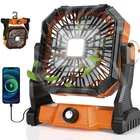 Rechargeable Orange Electric Fan With Power Bank Led Lights Adjustable Speed New. Price: $36.99.