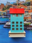 New Blue Red Laser Cut Wood 2 Story Retro Nordic House Lights Christmas Ornament. Price: $12.50.