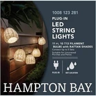 Hampton Bay Indoor/outdoor 11FT Plug Natural Fiber String Light New. Price: $20.00.