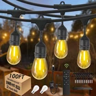 100FT Outdoor String Lights With Remote, Dimmer & 32 Bulbs, Waterproof New. Price: $126.99.