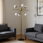 64" Brass Six Light Led Novelty Floor Lamp With White Glass Globe Shades New. Price: $909.43.