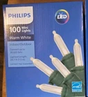 New Philips Mini Led Lights 100 Count Warm White Indoor Outdoor On Green Wire. Price: $15.99.