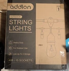 Addlon 48 Ft Weatherproof String Lights - New, Unopened Box. Price: $25.00.