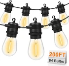 200FT Led Outdoor String Lights With 64 Shatterproof Bulbs, Dimmable Warm White New. Price: $141.99.