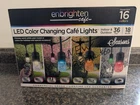 Enbrighten 18-BULB 36' Led Changing Cafe String Lights W/ Remote 16 Colors Used. Price: $59.99.