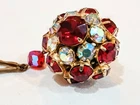 Vtg Necklace Red Ball Sparkly Rhinestones Clear & Prong Set 28" Long END2END Pre-owned. Price: $33.00.