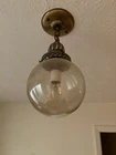 Mid Century Pendant Light, Clear Globe, Ceiling Mount (3 Available) Used. Price: $50.00.