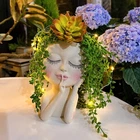 Solar Face Head Planter Pot W/ Led String Lights For Succulents & Plants New. Price: $43.66.