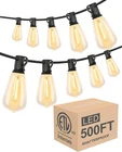 500FT Led Bistro String Lights, Dimmable ST38 Bulbs, Waterproof For Outdoor Use New. Price: $216.99.