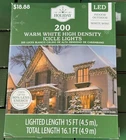 Holiday Time 200-COUNT Warm White Led High-density Icicle Lights Wire New. Price: $15.00.